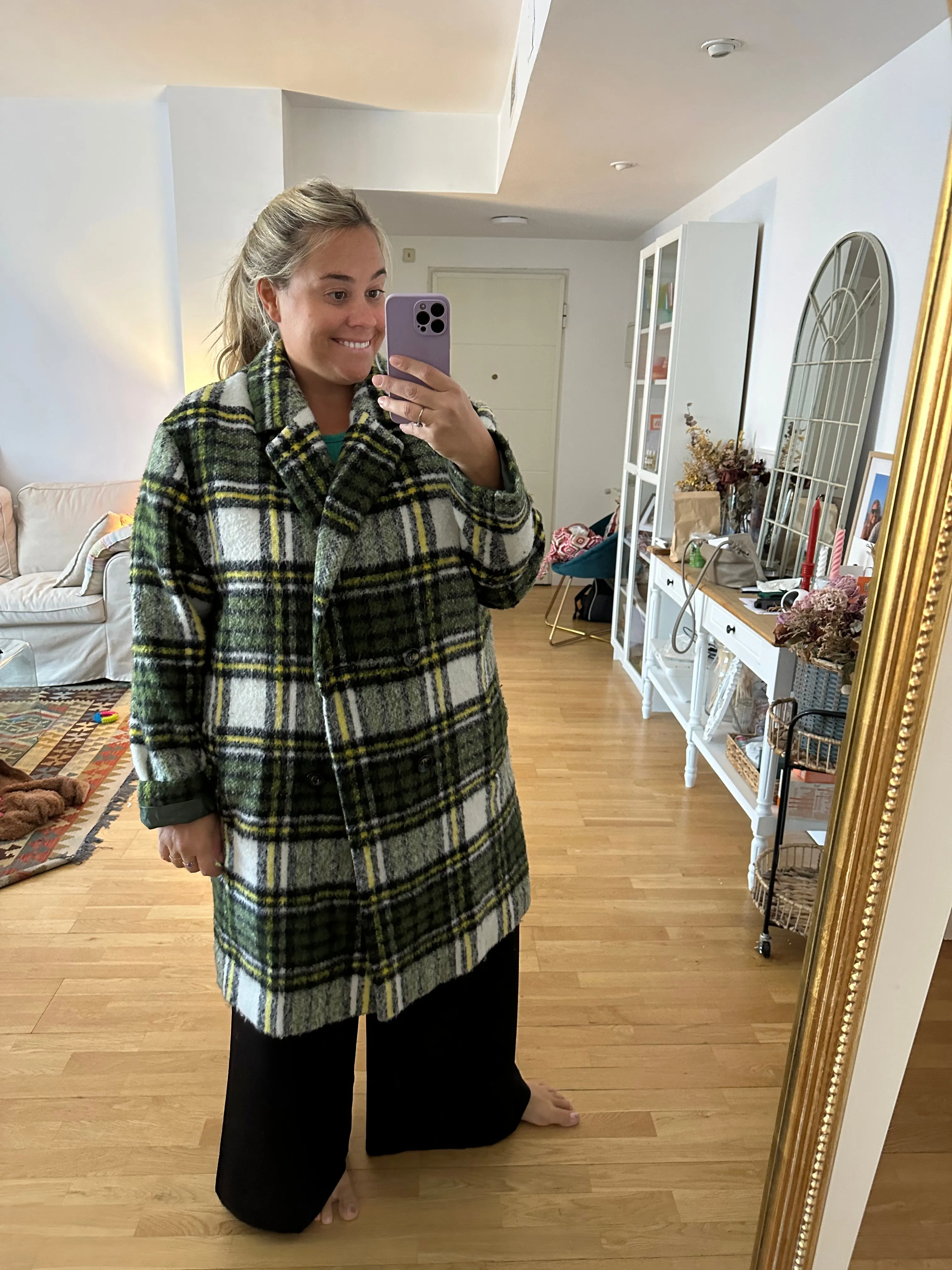 ASOS. Abrigo cuadros paño  verde T.50