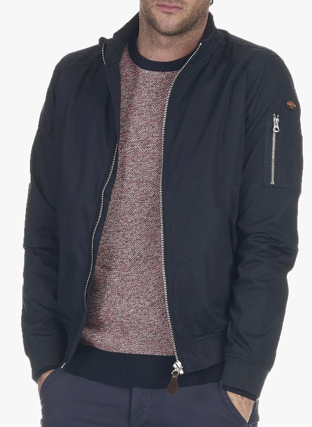 Bomber regular fit de tela con cuello alto en azul