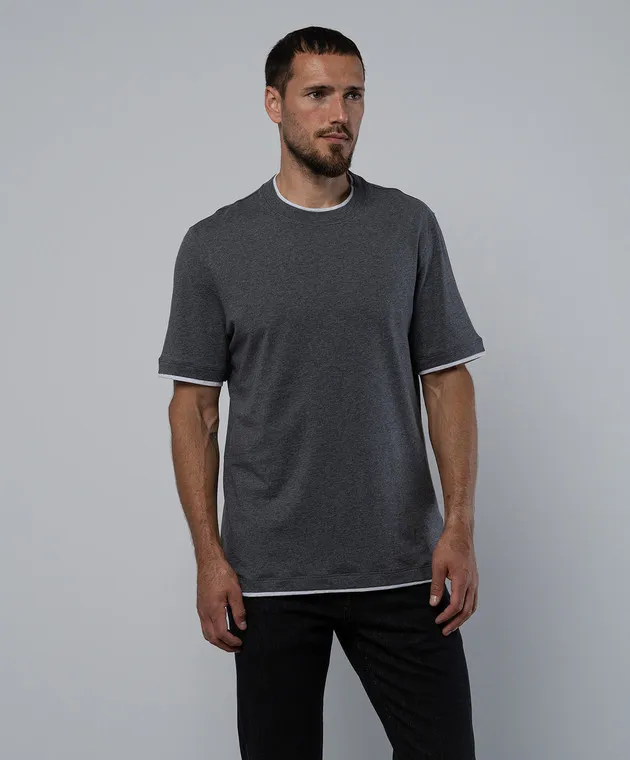 Brunello Cucinelli Gray t-shirt with layering effect