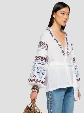 CAMISA ABIERTA CON BORDADO REPLAY