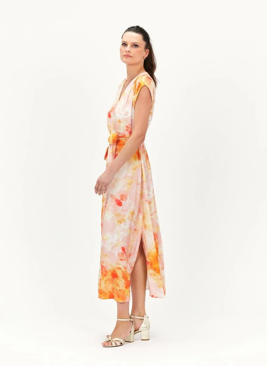CAROLL RELODIE - Vestido largo recto estampado en rosa