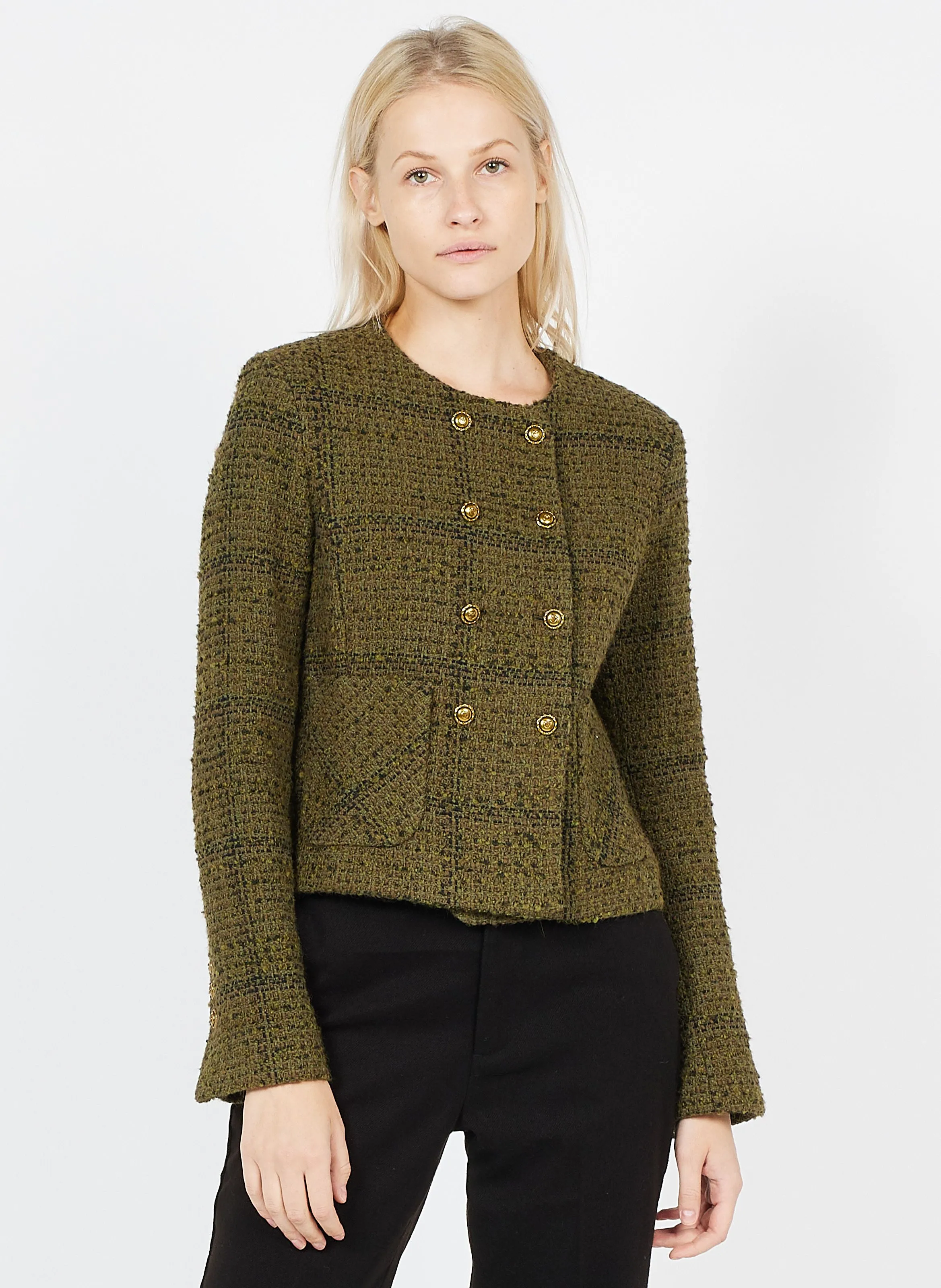ERMANNA - Chaqueta de mezcla de algodón y lana con cuello redondo en verde