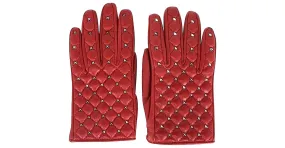 Guantes acolchados con adornos Rockstud de cuero color burdeos Valentino Garavani Roja 