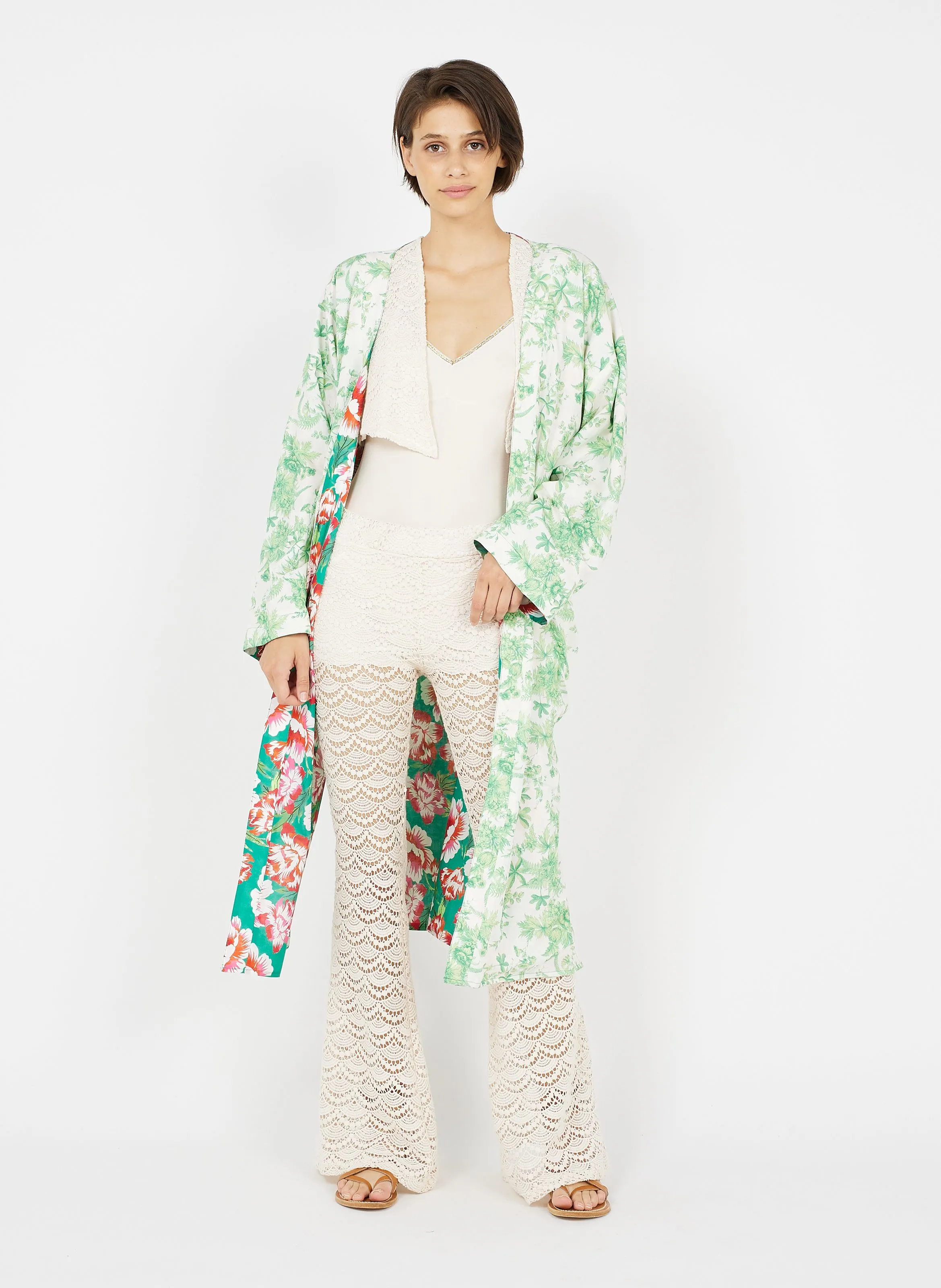 JARRY - Kimono estampado de algodón en verde