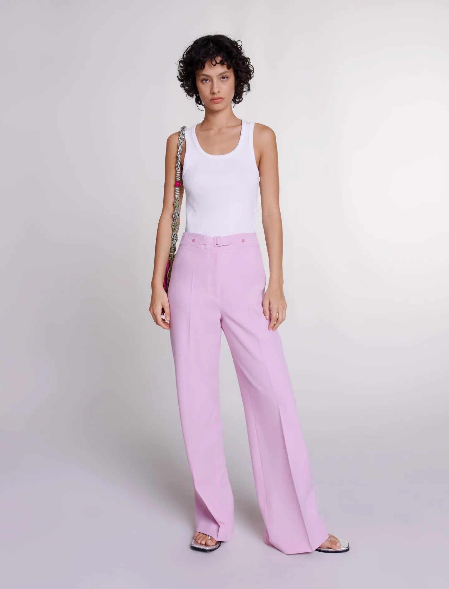 MAJE Pantalón ancho y vaporoso en rosa