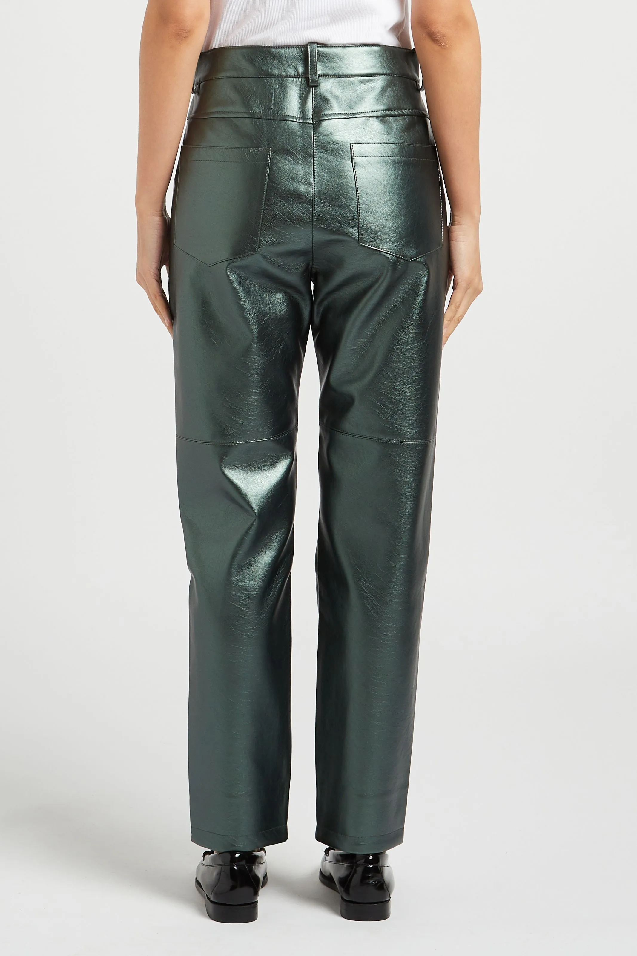 MARLON - Pantalón recto de talle alto en verde