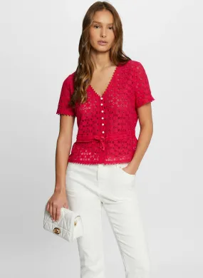 MORGAN DATE - Top escote en V de encaje en rosa