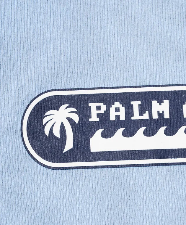Palm Angels Children's blue t-shirt with a textured Palm Waves print