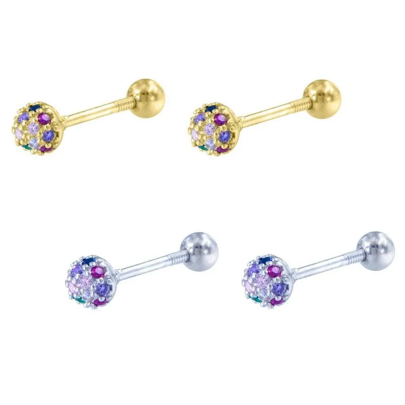 Pendientes plata bola colores rosca