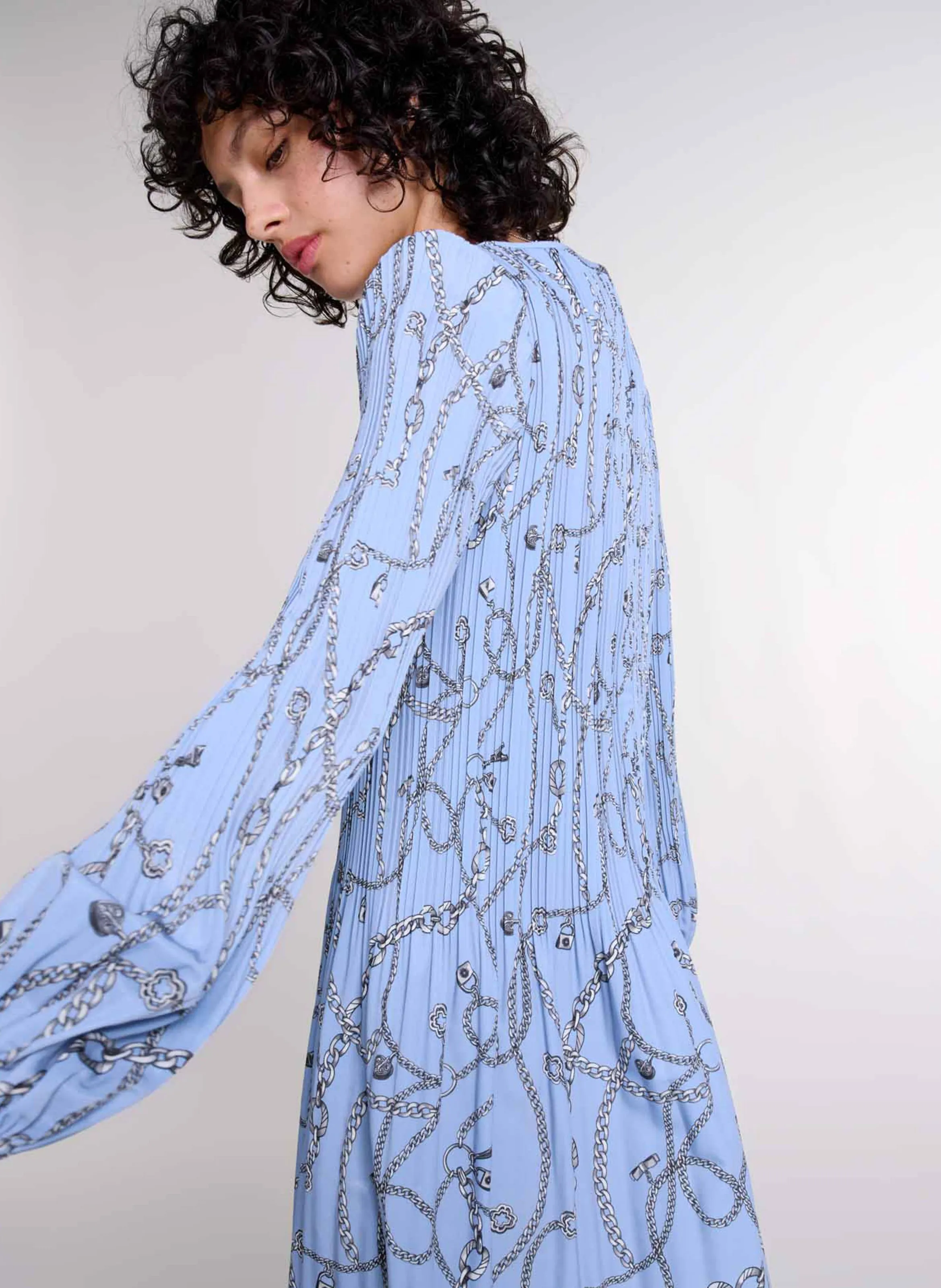Robe courte col rond imprimée en azul