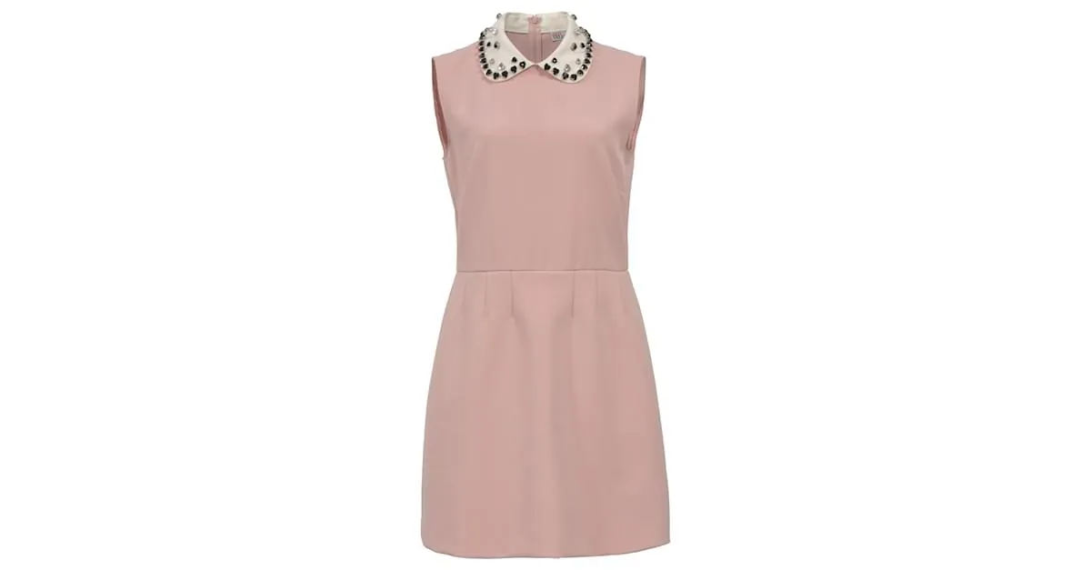 Vestido Mini de Cady Embellecido Red Valentino en Poliéster Rosa Pastel Castaño 